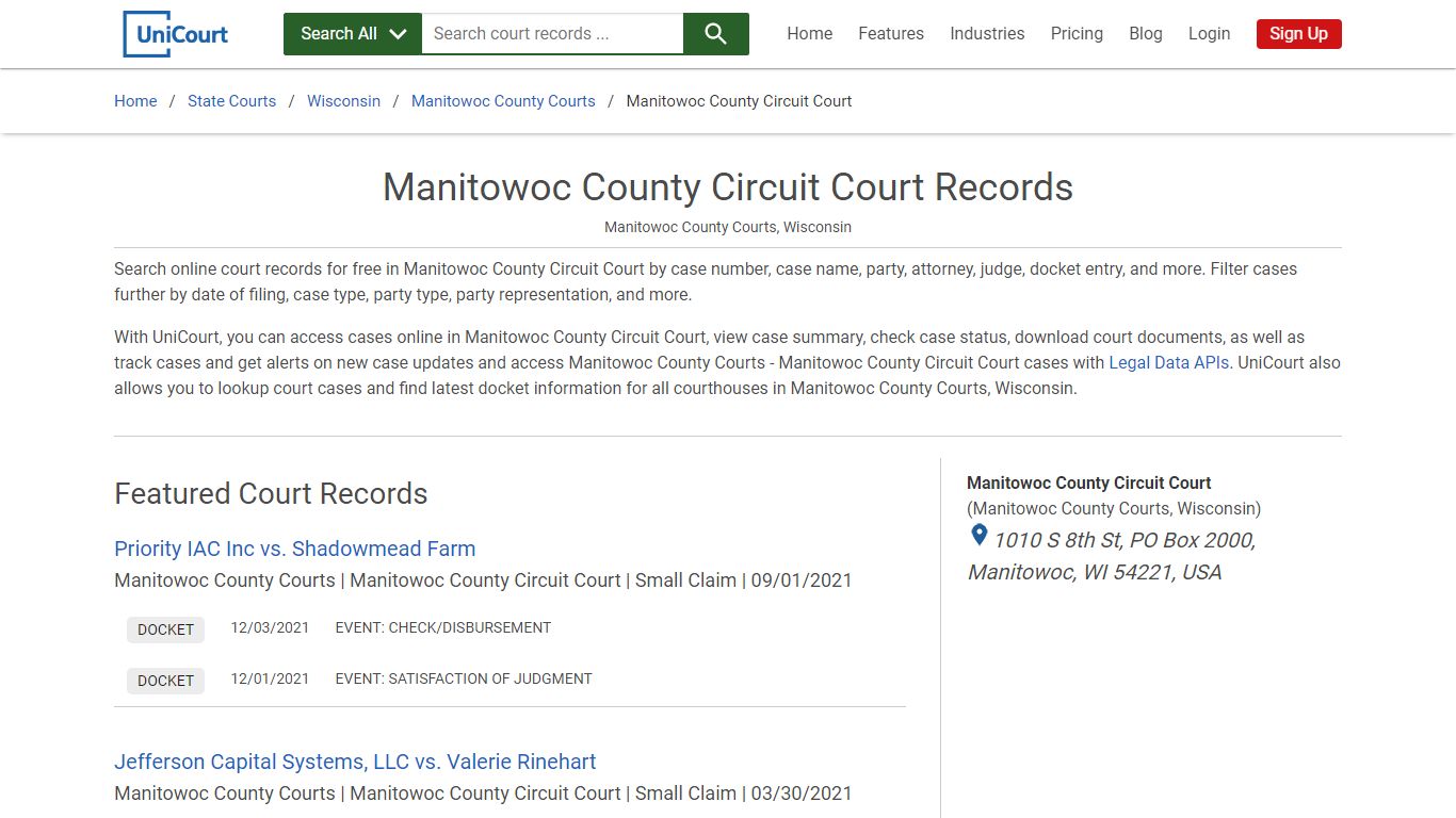 Manitowoc County Circuit Court Records | Manitowoc | UniCourt